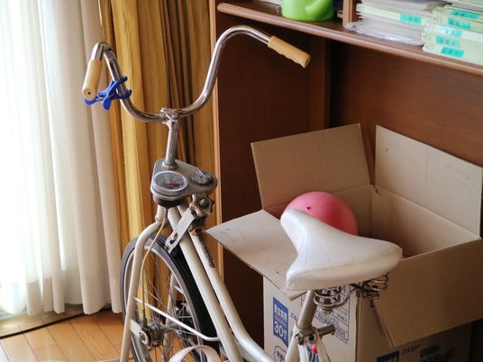 白い自転車とピンクのボール