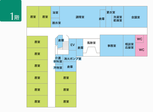 施設の1階フロア図
