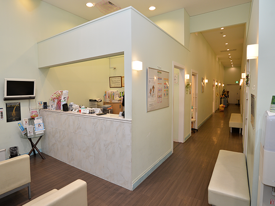 明るい受付と廊下  