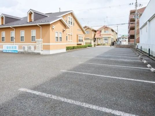 建物外観と駐車場の様子  