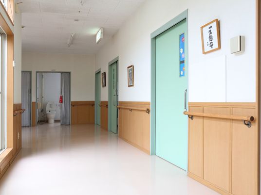 清潔な廊下にドアと掲示物