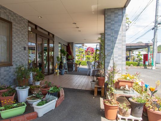 エントランスの植物とシート 