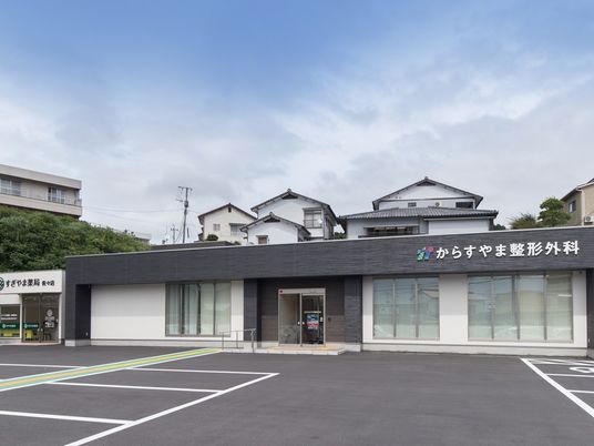 建物正面と駐車場  