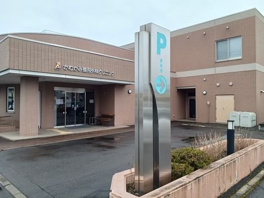 建物外観と駐車場案内の看板  