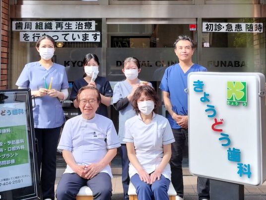 歯科医院前のスタッフ集合  