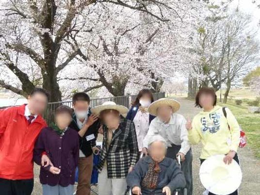 桜の木と集う人々