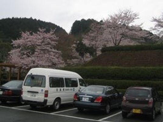送迎車が並ぶ外観  