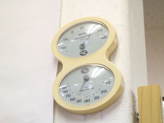 温度と湿度計のクローズアップ
