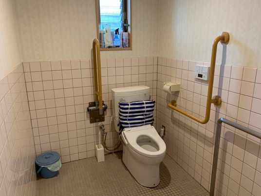 手すり付きの設備が整ったトイレ