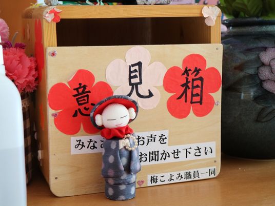 木製看板と人形