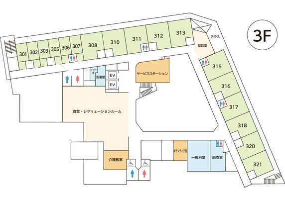 施設の3階平面図