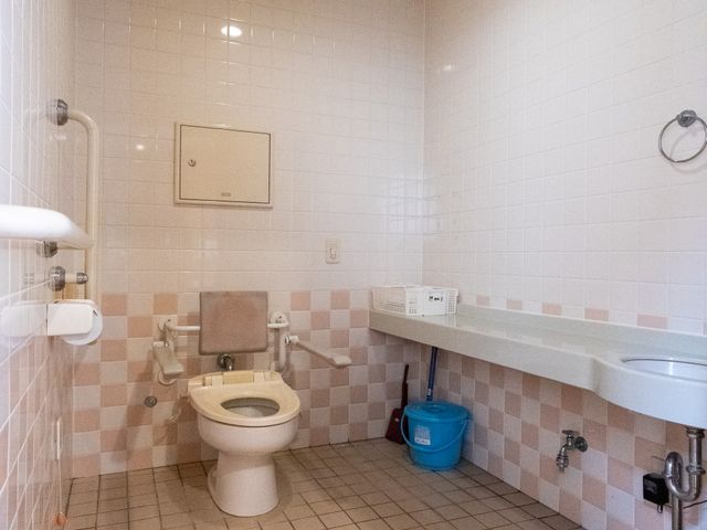 快適なトイレ空間 トイレ 広々としたトイレは、手すりが設置されており、安全に使用できます。