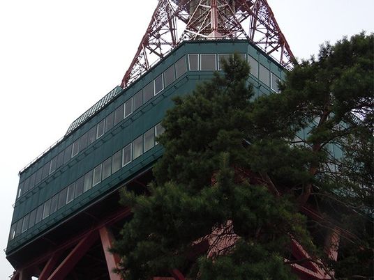 外観の建物と鉄塔  