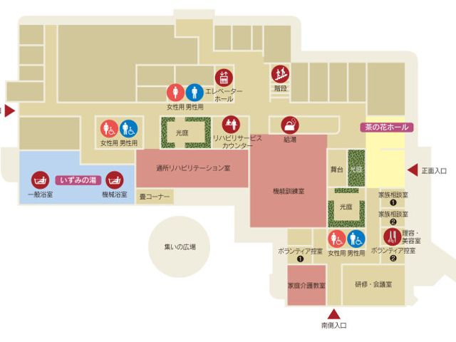 施設の案内図 廊下 施設内をわかりやすく移動できる案内図です。各エリアの配置が一目でわかります。