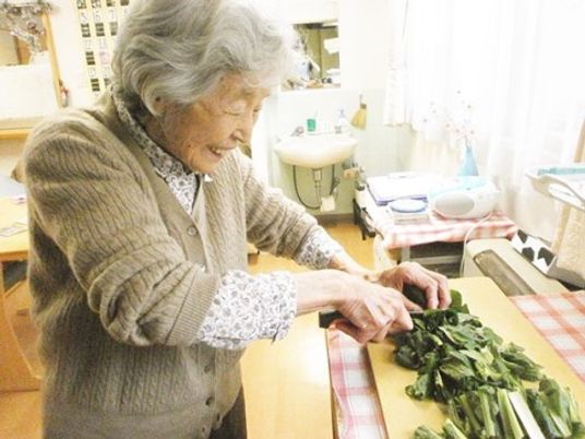 お野菜を切る高齢女性