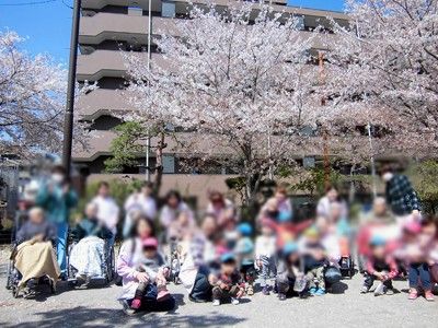 満開の桜と集合風景