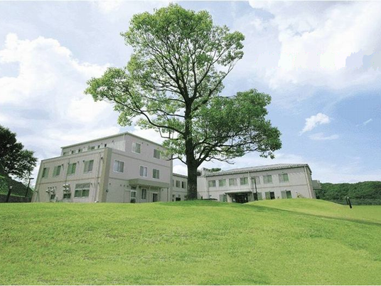 緑の丘と建物の外観  