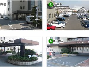 施設の外観と駐車場周辺  