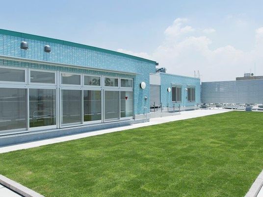 青い建物の中庭  