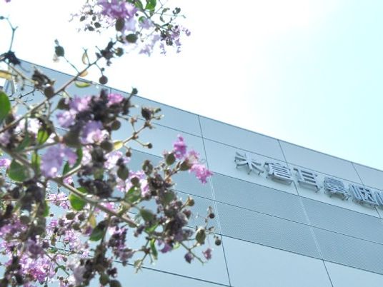 建物外観と花  