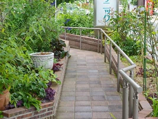 植栽沿いの園路  