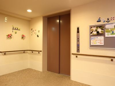 明るい廊下とエレベーター