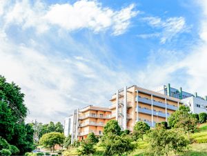 緑に囲まれた建物外観  
