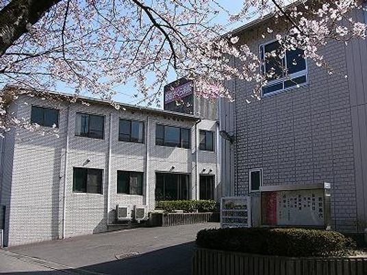 桜と建物の外観  