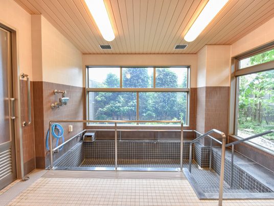 明るい浴室手すり付き