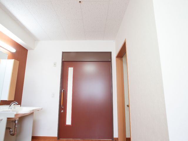 清潔感ある居室の一角 部屋 手入れが行き届いた洗面台と、プライバシーを重視したドアのある居室です。