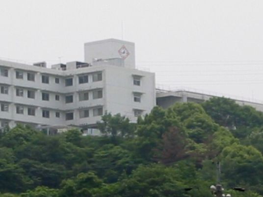 緑に囲まれた建物の外観  