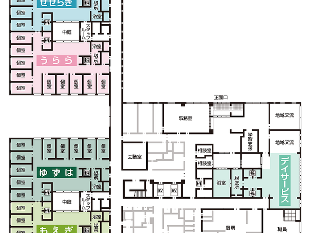 施設の間取り図 内観 施設内の間取り図です。各エリアの配置を視覚的に把握できます。