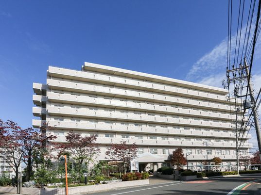 明るい白い建物の外観