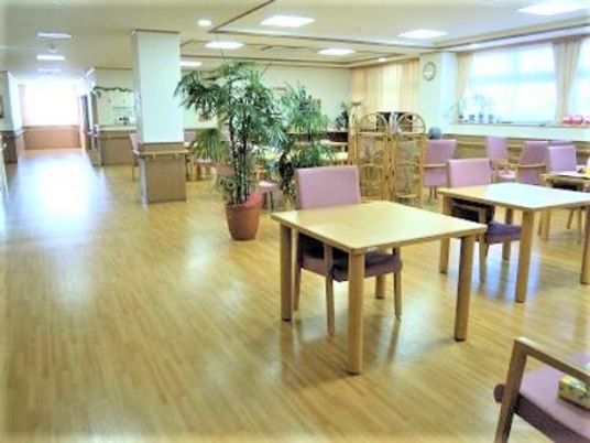 ゆったりとした明るい食堂