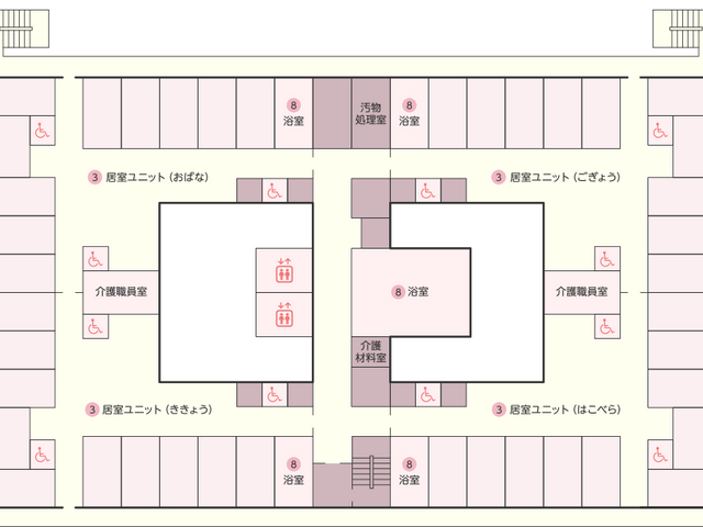 施設の間取り図 内観 施設内の配置が分かる見取り図です。各部屋の位置や用途が視覚的に把握できます。