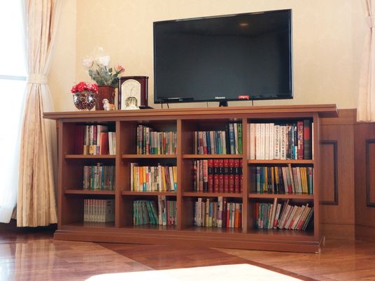 本棚とテレビのある部屋