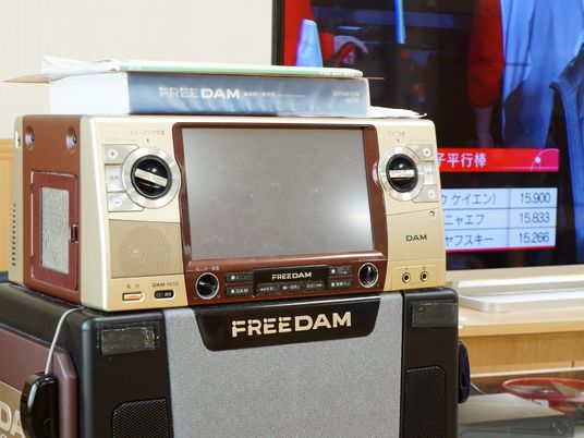 カラオケ機器とテレビ画面