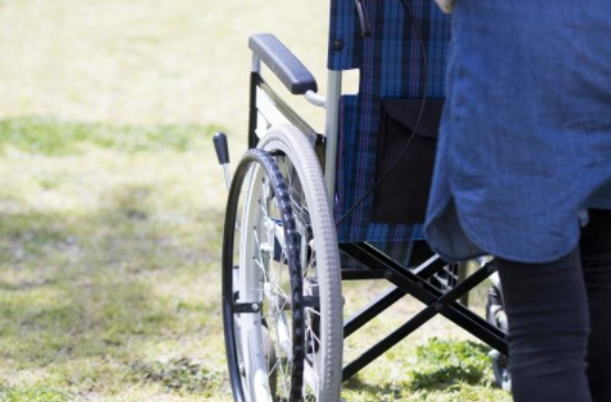車椅子利用者と庭