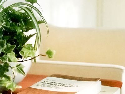 本と植物のテーブル  