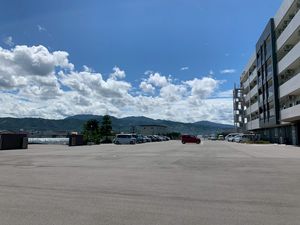 緑に囲まれた駐車場