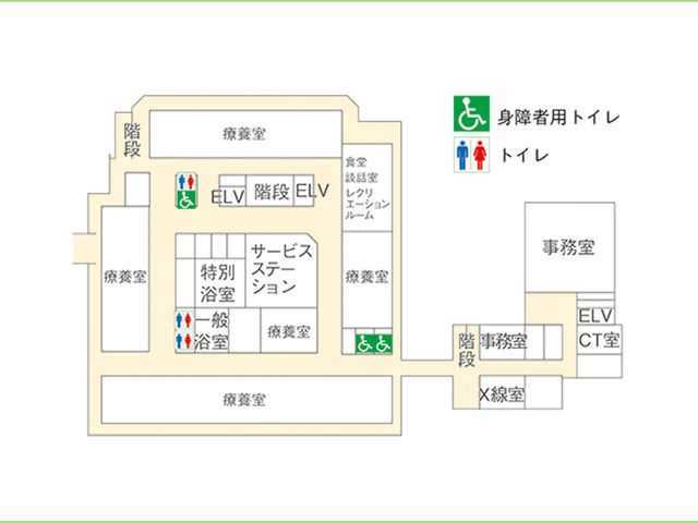 館内の案内図 内観 施設内のレイアウトを示した案内図です。各部屋や設備の配置が一目でわかります。