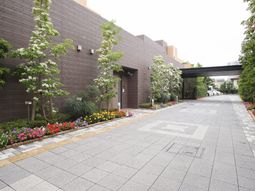 花壇と緑のエントランス