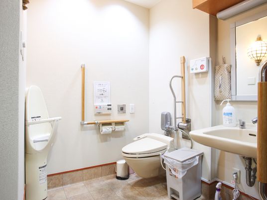 バリアフリー対応の洗面台とトイレ