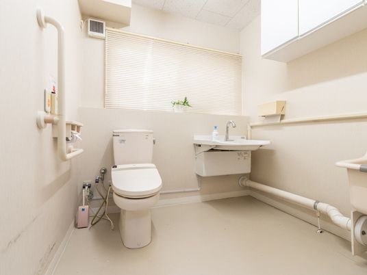 バリアフリー設計のなされた、高齢者でも利用しやすいトイレ