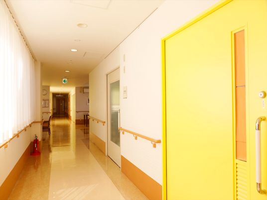 廊下は両側の壁に手すりが取りつけられている。どちら側もつかまって廊下を移動することができる。幅が広く確保されてゆったりしている。