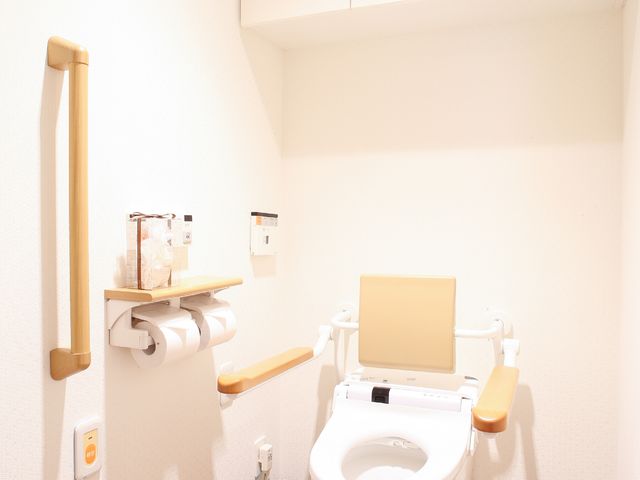 バリアフリートイレの設備 トイレ 安全に配慮されたトイレで、手すりや広々としたスペースが確保されています。ケアの現場で重要な利便性を備え、安心して業務に取り組める環境です。