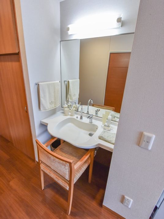 洗面台と鏡のある部屋