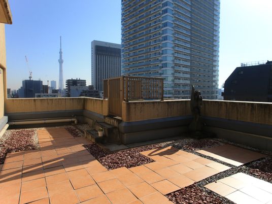 都市景観を望む屋上テラス