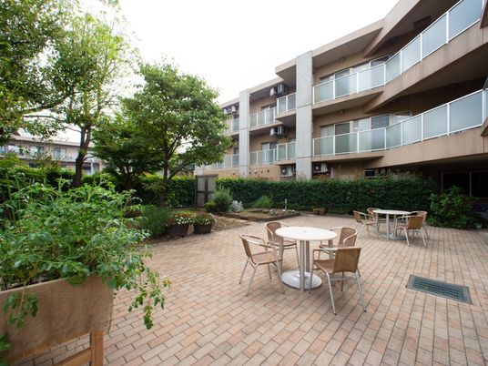 中庭の植物とテーブル