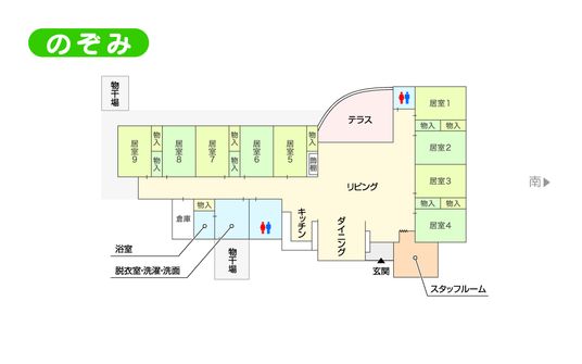 ゆったりした居室の配置図